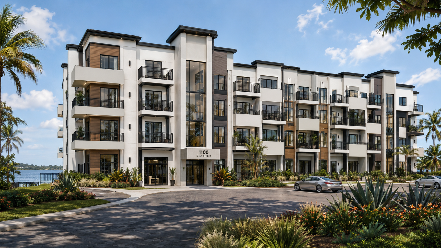 The Alessia at Lake Monroe — waterfront apartment community rendering
