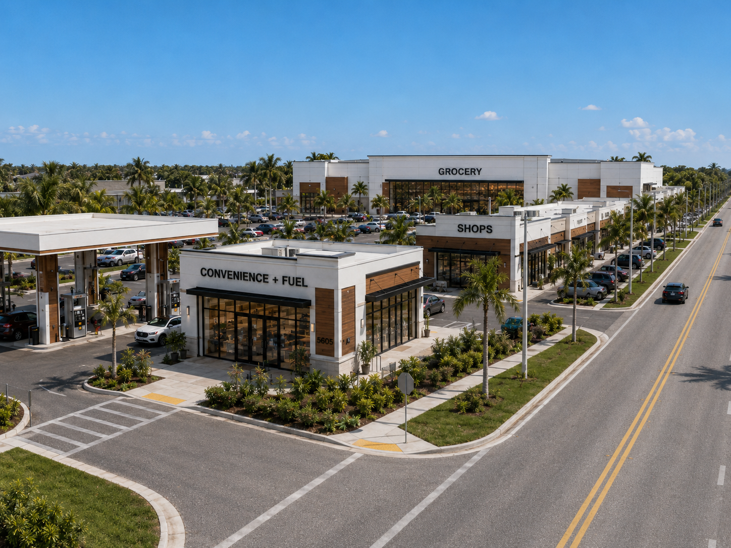 The Shops at Passion Play — grocery-anchored retail center rendering, Lake Wales Florida